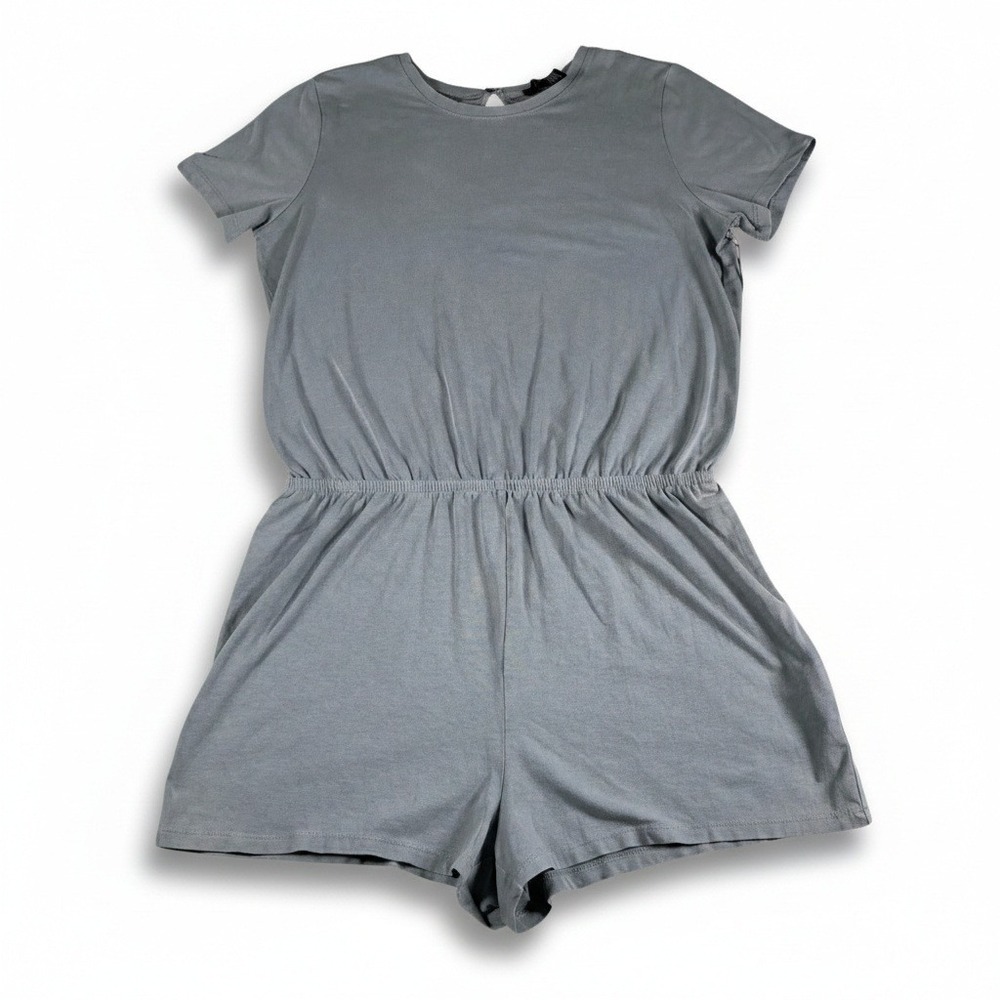 Forever 21 Womens Gray Short Sleeve Knit Romper Size Large Cotton Boho NWT